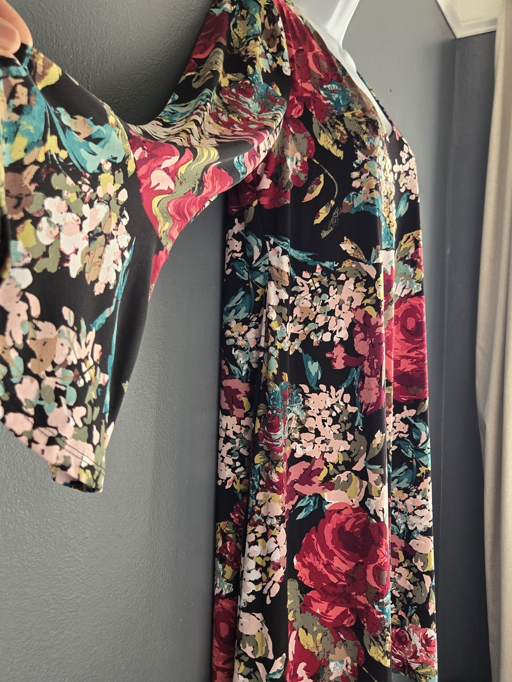 Multicolor Floral Dark Cottagecore Whimsigoth Bell Sleeve Swing Dress 12 - Picture 4 of 8